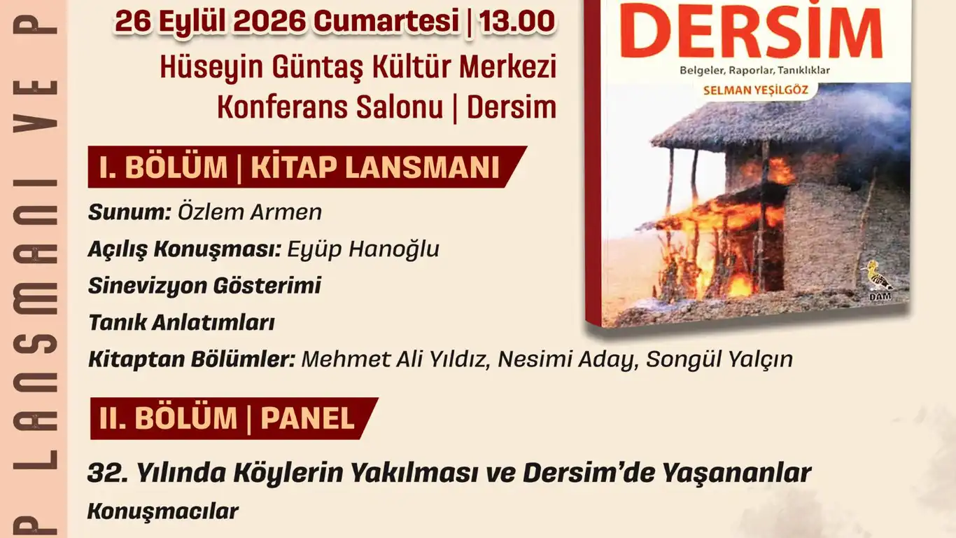 1990'larda Dersim Kitabı 26 Eylül'de Dersim'de Tanıtılacak