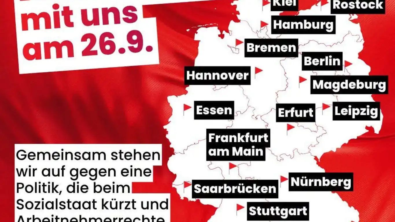 Almanya'da 26 Eylül'de 15 Kentte Sosyal Haklar İçin Eylem Düzenlenecek